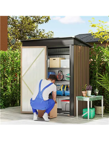 Outsunny 5 x 3ft Corrugated Steel Storage Shed, with Lock - Brown