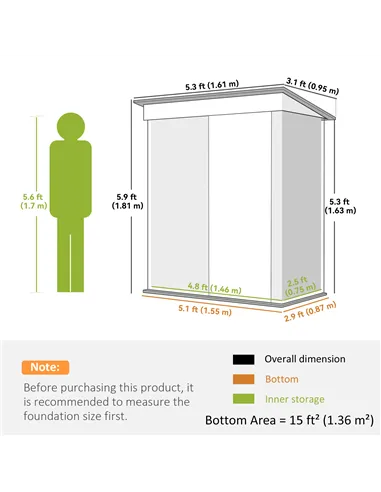 Outsunny 5 x 3ft Corrugated Steel Storage Shed, with Lock - Brown