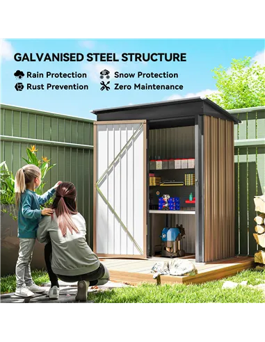 Outsunny 5 x 3ft Corrugated Steel Storage Shed, with Lock - Brown