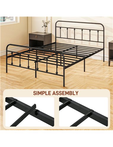 HOMCOM Double Minimalistic Metal Bed Frame - Black