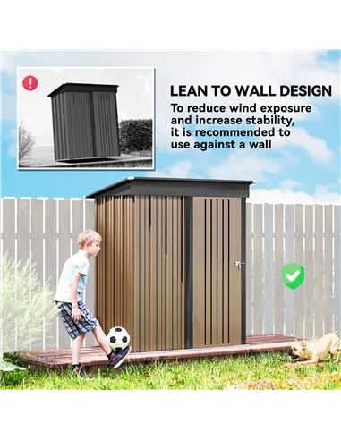 Outsunny 5 x 3ft Corrugated Steel Storage Shed, with Lock - Brown