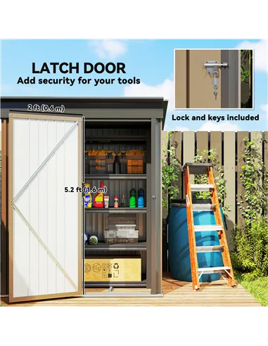 Outsunny 5 x 3ft Corrugated Steel Storage Shed, with Lock - Brown