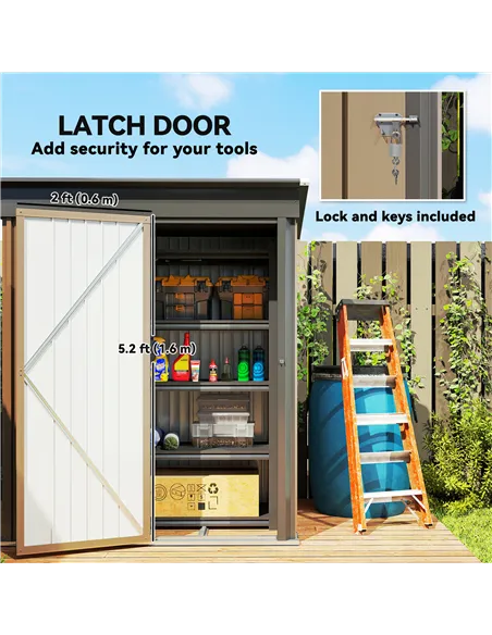 Outsunny 5 x 3ft Corrugated Steel Storage Shed, with Lock - Brown