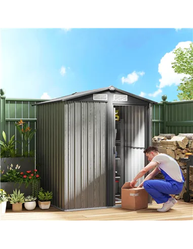 Outsunny 4.3 x 5ft Outdoor Garden Storage Shed - Grey Wood Effect