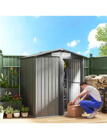 Outsunny 4.3 x 5ft Outdoor Garden Storage Shed - Grey Wood Effect