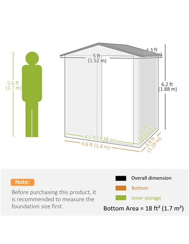 Outsunny 4.3 x 5ft Outdoor Garden Storage Shed - Grey Wood Effect