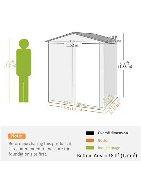 Outsunny 4.3 x 5ft Outdoor Garden Storage Shed - Grey Wood Effect