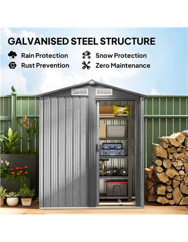 Outsunny 4.3 x 5ft Outdoor Garden Storage Shed - Grey Wood Effect