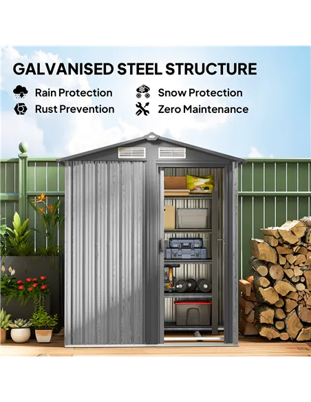 Outsunny 4.3 x 5ft Outdoor Garden Storage Shed - Grey Wood Effect