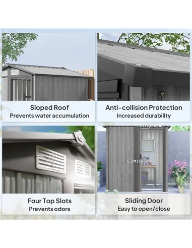 Outsunny 4.3 x 5ft Outdoor Garden Storage Shed - Grey Wood Effect