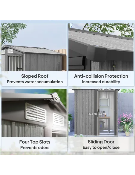 Outsunny 4.3 x 5ft Outdoor Garden Storage Shed - Grey Wood Effect