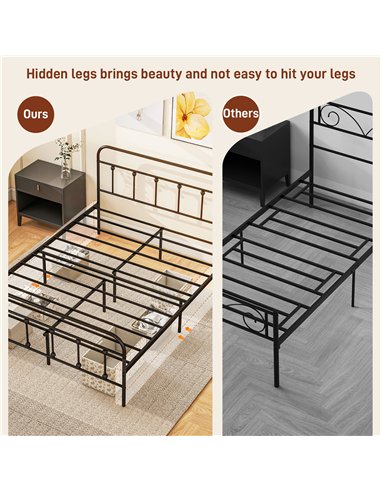 HOMCOM Double Minimalistic Metal Bed Frame - Black