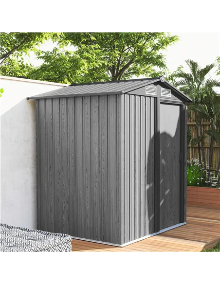 Outsunny 4.3 x 5ft Outdoor Garden Storage Shed - Grey Wood Effect