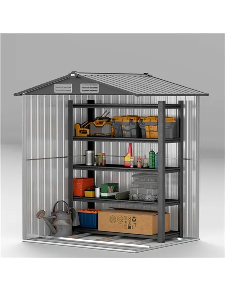 Outsunny 4.3 x 5ft Outdoor Garden Storage Shed - Grey Wood Effect
