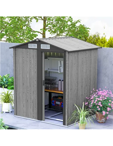 Outsunny 4.3 x 5ft Outdoor Garden Storage Shed - Grey Wood Effect