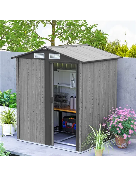 Outsunny 4.3 x 5ft Outdoor Garden Storage Shed - Grey Wood Effect