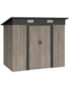 Outsunny 4 x 7ft Metal Shed - Grey Wood-Effect