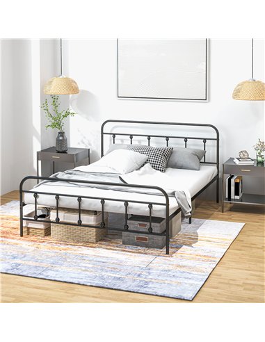 HOMCOM Double Minimalistic Metal Bed Frame - Black