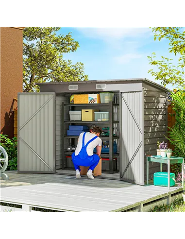 Outsunny 3.7 x 7.9ft Galvanised Steel Shed, with Latched Door and Padlock - Light Grey