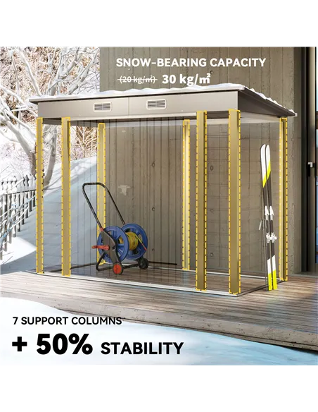 Outsunny 3.7 x 7.9ft Galvanised Steel Shed, with Latched Door and Padlock - Light Grey