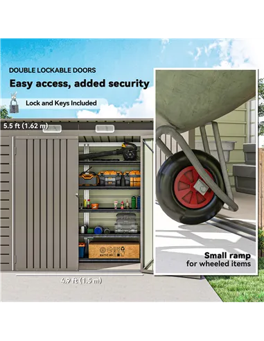 Outsunny 3.7 x 7.9ft Galvanised Steel Shed, with Latched Door and Padlock - Light Grey