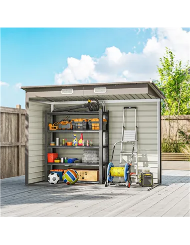 Outsunny 3.7 x 7.9ft Galvanised Steel Shed, with Latched Door and Padlock - Light Grey