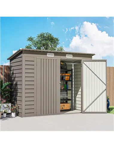 Outsunny 3.7 x 7.9ft Galvanised Steel Shed, with Latched Door and Padlock - Light Grey