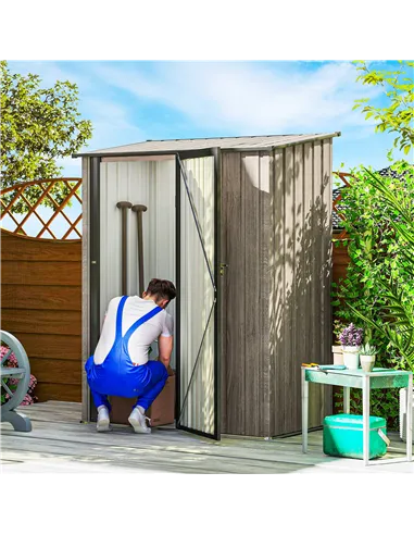 Outsunny 5ft x 3ft Metal Garden Storage Shed, Outdoor Tool Shed with Sloped Roof, Lockable Door for Tools, Equipment, Light Grey
