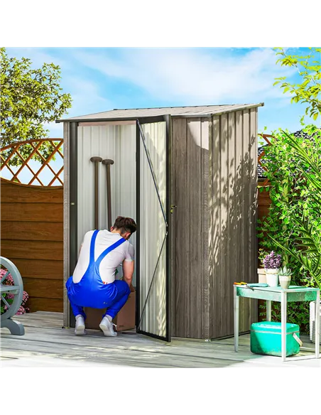 Outsunny 5ft x 3ft Metal Garden Storage Shed, Outdoor Tool Shed with Sloped Roof, Lockable Door for Tools, Equipment, Light Grey