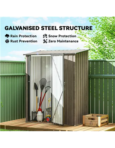 Outsunny 5ft x 3ft Metal Garden Storage Shed, Outdoor Tool Shed with Sloped Roof, Lockable Door for Tools, Equipment, Light Grey