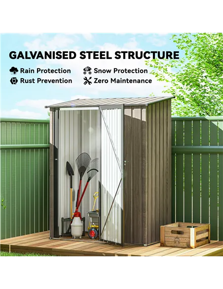 Outsunny 5ft x 3ft Metal Garden Storage Shed, Outdoor Tool Shed with Sloped Roof, Lockable Door for Tools, Equipment, Light Grey