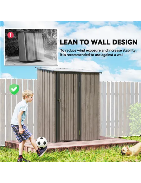 Outsunny 5ft x 3ft Metal Garden Storage Shed, Outdoor Tool Shed with Sloped Roof, Lockable Door for Tools, Equipment, Light Grey