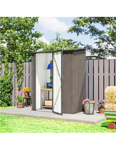 Outsunny 5ft x 3ft Metal Garden Storage Shed, Outdoor Tool Shed with Sloped Roof, Lockable Door for Tools, Equipment, Light Grey