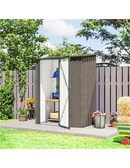 Outsunny 5ft x 3ft Metal Garden Storage Shed, Outdoor Tool Shed with Sloped Roof, Lockable Door for Tools, Equipment, Light Grey