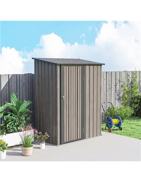 Outsunny 5ft x 3ft Metal Garden Storage Shed, Outdoor Tool Shed with Sloped Roof, Lockable Door for Tools, Equipment, Light Grey