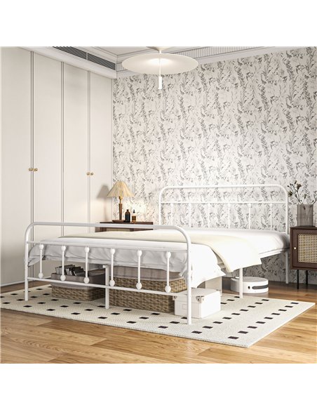 HOMCOM Double Minimalistic Metal Bed Frame - White