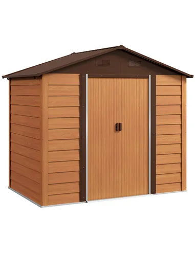 Outsunny 6 x 8ft Galvanised Steel Shed - Brown Wood-Effect