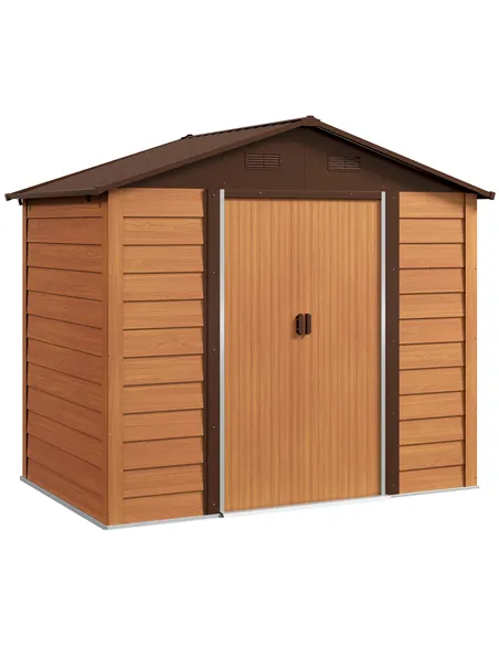 Outsunny 6 x 8ft Galvanised Steel Shed - Brown Wood-Effect