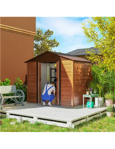 Outsunny 6 x 8ft Galvanised Steel Shed - Brown Wood-Effect