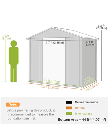 Outsunny 6 x 8ft Galvanised Steel Shed - Brown Wood-Effect