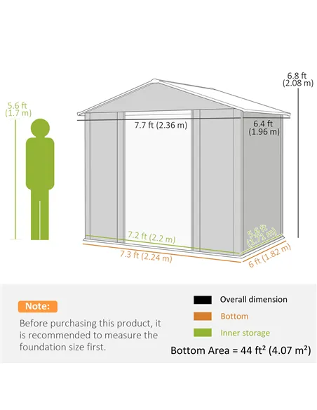 Outsunny 6 x 8ft Galvanised Steel Shed - Brown Wood-Effect