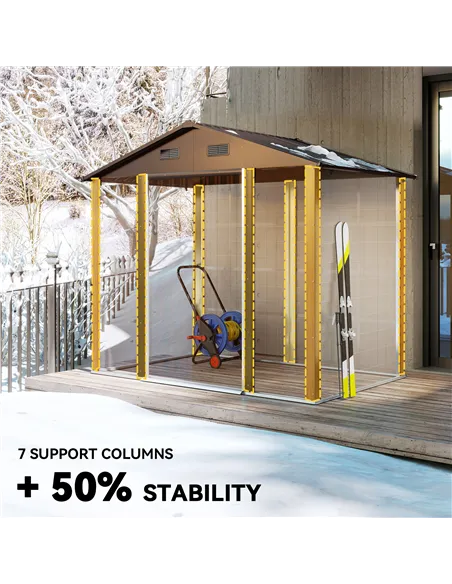 Outsunny 6 x 8ft Galvanised Steel Shed - Brown Wood-Effect