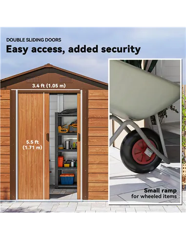 Outsunny 6 x 8ft Galvanised Steel Shed - Brown Wood-Effect