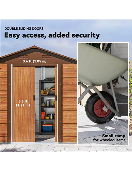 Outsunny 6 x 8ft Galvanised Steel Shed - Brown Wood-Effect