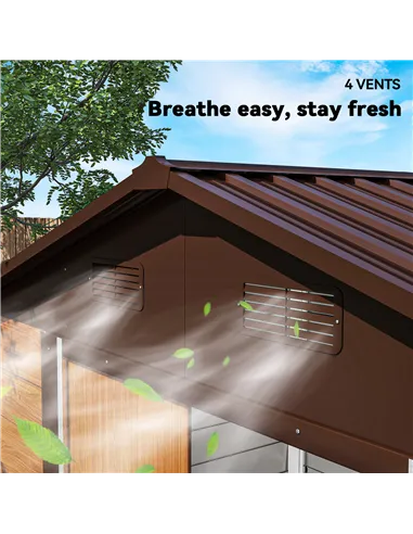 Outsunny 6 x 8ft Galvanised Steel Shed - Brown Wood-Effect