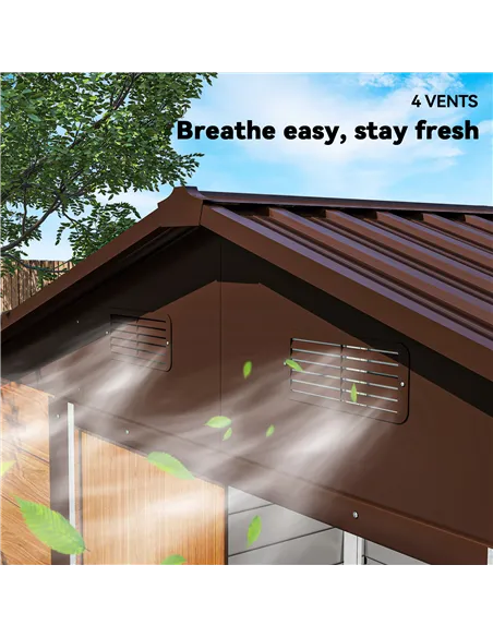 Outsunny 6 x 8ft Galvanised Steel Shed - Brown Wood-Effect