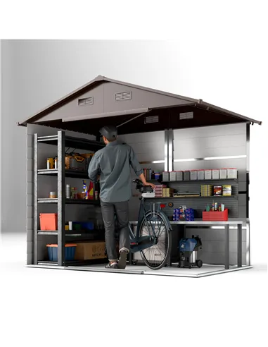 Outsunny 6 x 8ft Galvanised Steel Shed - Brown Wood-Effect