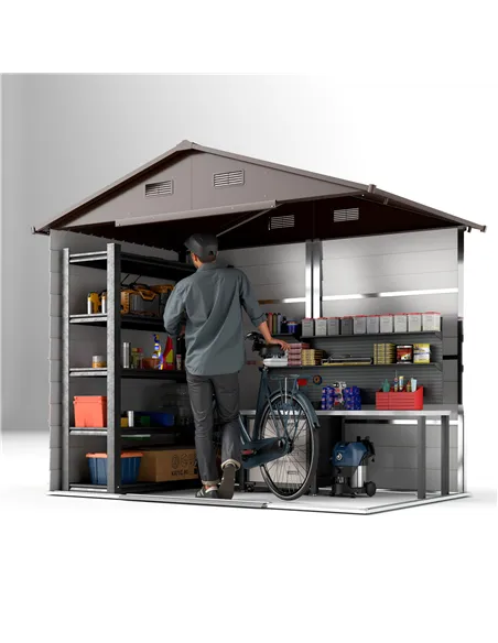 Outsunny 6 x 8ft Galvanised Steel Shed - Brown Wood-Effect