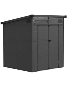 Outsunny 6 x 6ft Outdoor Storage Shed, Plastic Garden Shed with Windows and Air Vents, Outdoor Resin Tool Shed with Latch Doors 