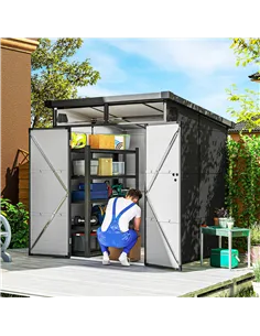 Outsunny 6 x 6ft Outdoor Storage Shed, Plastic Garden Shed with Windows and Air Vents, Outdoor Resin Tool Shed with Latch Doors  2
